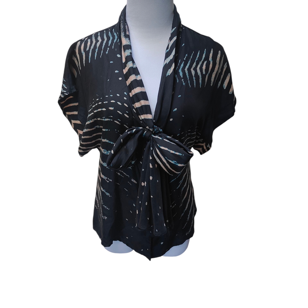 Silk Elegant Black Patterned Women's Top